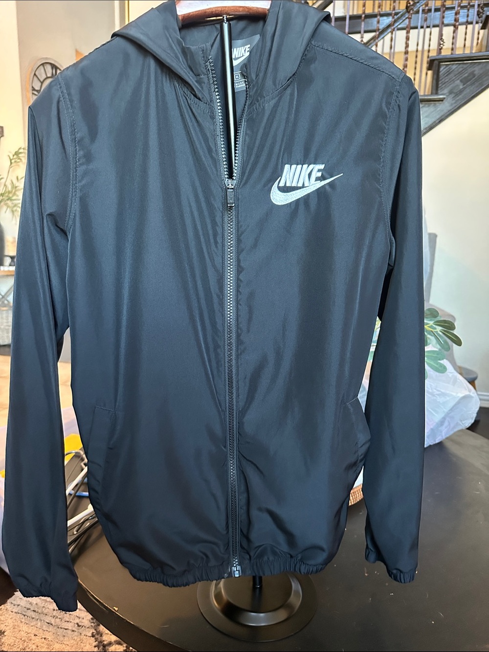Nike Black Hooded Jacket with White Swoosh
